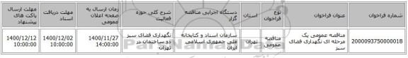 مناقصه عمومی یک مرحله ای نگهداری فضای سبز