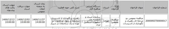 مناقصه عمومی دو مرحله ای راهبری و نگهداری از تاسیسات 
