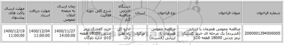 مناقصه عمومی همزمان با ارزیابی (فشرده) یک مرحله ای خرید کفشک ترمز چدنی 18000 قطعه p10
