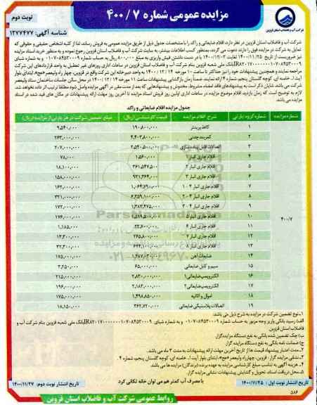 مناقصه خرید 240 اصله انواع پایه بتنی چهارگوش....