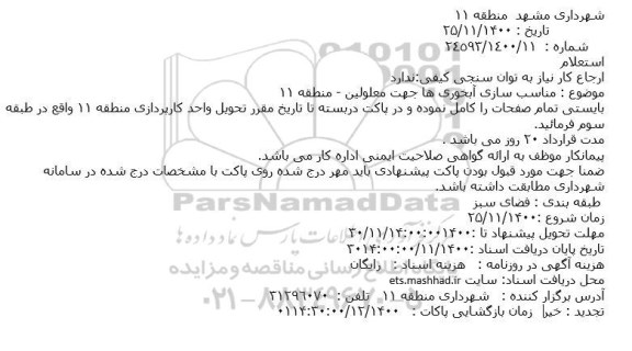 استعلام مناسب سازی آبخوری ها جهت معلولین - منطقه 11