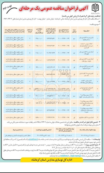 فراخوان مناقصه تکمیل مدرسه 2 کلاسه ... نوبت دوم 
