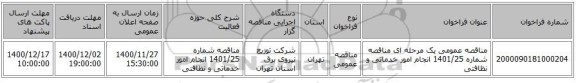 مناقصه عمومی یک مرحله ای مناقصه شماره 1401/25 انجام امور خدماتی و نظافتی