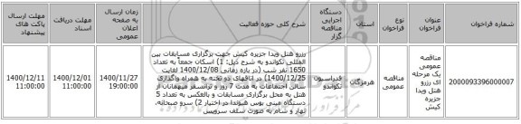 مناقصه عمومی یک مرحله ای رزرو هتل ویدا جزیره کیش