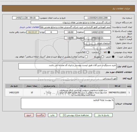 استعلام خرید دستیگره و شیر آلات طبق لیست پیوستی و ایران کد مشابه می باشد 