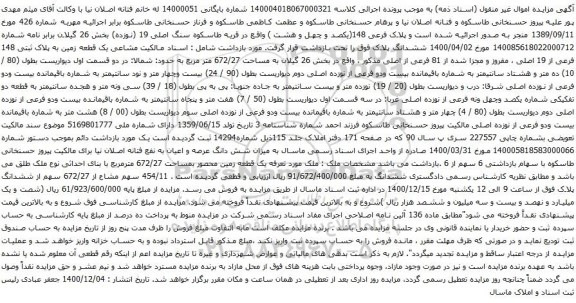 آگهی مزایده یک قطعه زمین به پلاک ثبتی 148 فرعی از 19 اصلی