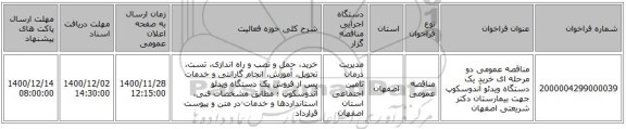 مناقصه عمومی دو مرحله ای خرید یک دستگاه ویدئو آندوسکوپ جهت بیمارستان دکتر شریعتی اصفهان