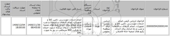 فراخوان ارزیابی کیفی انجام خدمات مهندسی، تامین کالا و تجهیزات‏،‏ انجام کارهای ساختمان و نصب و راه اندازی برای احداث پکیج های تصفیه خانه فاضلاب
