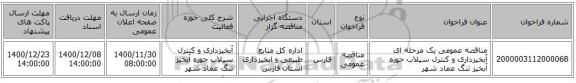 مناقصه عمومی یک مرحله ای آبخیزداری و کنترل سیلاب حوزه آبخیز تنگ عماد شهر
