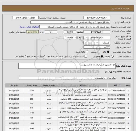 استعلام مواد غذایی طبق ایران کد و فایل پیوست