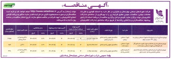 مناقصه تهیه مصالح و اجرای تصفیه خانه شهرک صنعتی بروجن به روش PC... نوبت دوم 