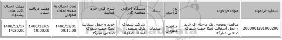 مناقصه عمومی یک مرحله ای خرید و حمل آسفالت توپکا جهت شهرک صنعتی مبارکه 