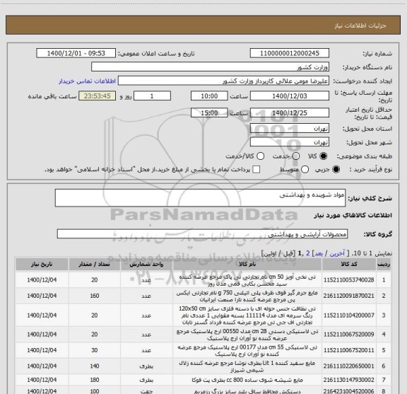 استعلام مواد شوینده و بهداشتی