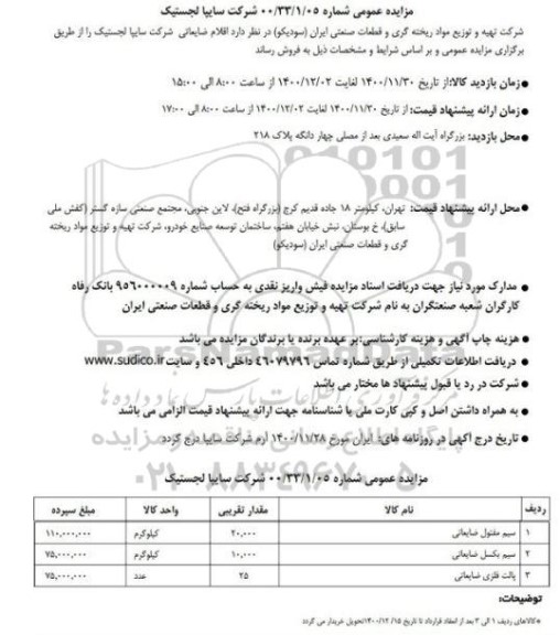 مزایده، مزایده فروش اقلام ضایعاتی