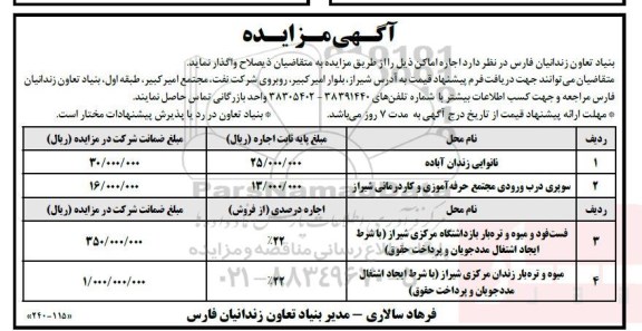 مزایده اجاره اماکن