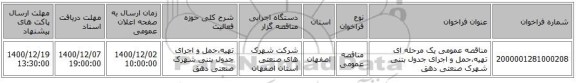 مناقصه عمومی یک مرحله ای تهیه،حمل و اجرای جدول بتنی شهرک صنعتی دهق 