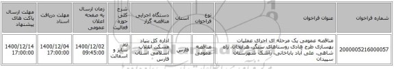 مناقصه عمومی یک مرحله ای اجرای عملیات بهسازی طرح هادی روستاهای سنگر، هرایجان، راه شاهی، علی آباد باباخانی، راشک شهرستان سپیدان