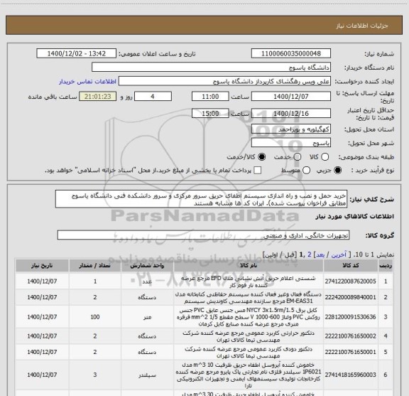 استعلام خرید حمل و نصب و راه اندازی سیستم اطفای حریق سرور مرکزی و سرور دانشکده فنی دانشگاه یاسوج  مطابق فراخوان پیوست شده). ایران کد ها مشابه هستند