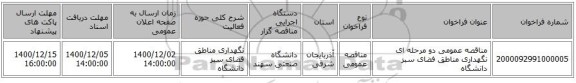 مناقصه عمومی دو مرحله ای نگهداری مناطق فضای سبز دانشگاه