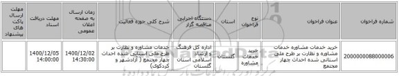 خرید خدمات مشاوره خدمات مشاوره و نظارت بر طرح ملی استانی شده احداث چهار مجتمع 