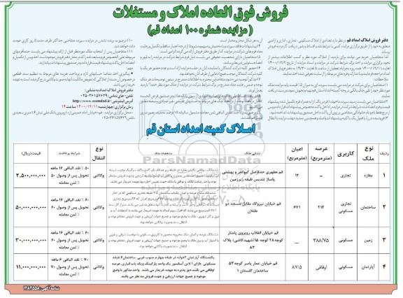 مزایده فروش املاک مسکونی و تجاری 