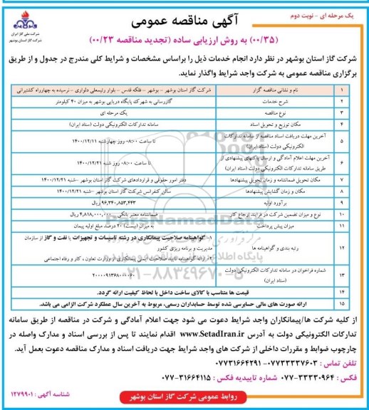 مناقصه گازرسانی به شهرک پایگاه دریایی ... 