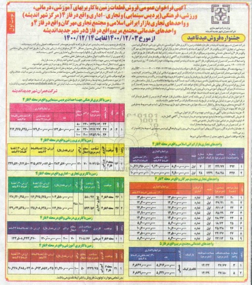 مزایده فروش قطعات زمین با کاربریهای آموزشی ، درمانی