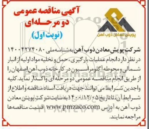 مناقصه انجام عملیات بارگیری، حمل و تخلیه مواد اولیه 