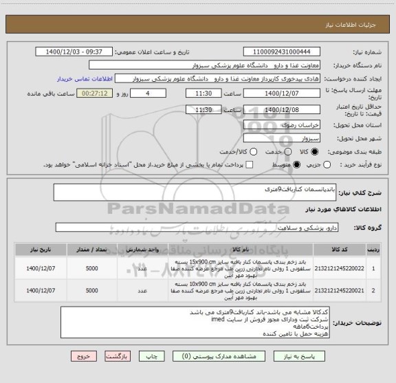 استعلام باندپانسمان کناربافت9متری