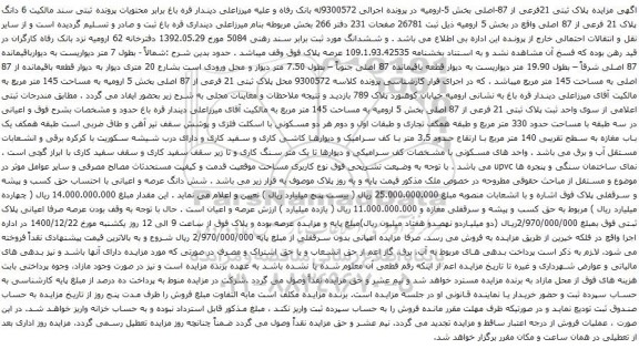 آگهی مزایده  6 دانگ پلاک 21 فرعی از 87 اصلی