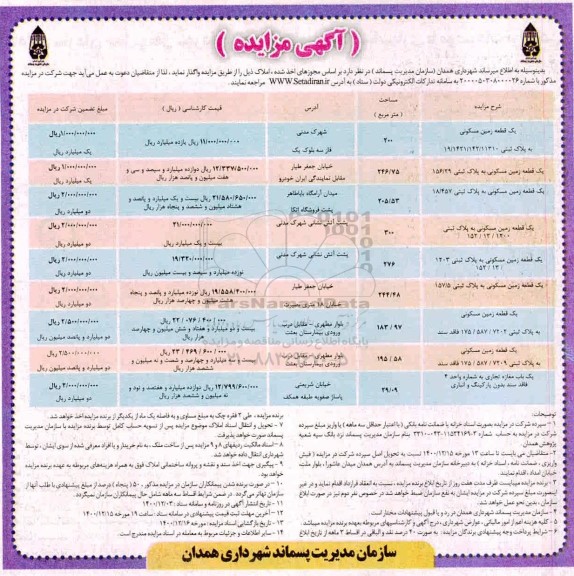 مزایده،  مزایده واگذاری املاک ...
