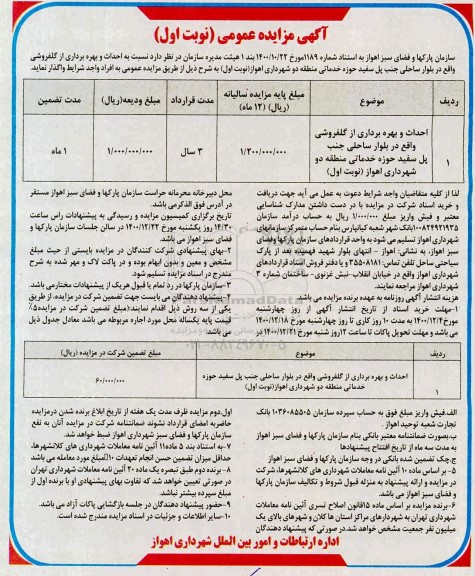 مزایده احداث و بهره برداری از گلفروشی