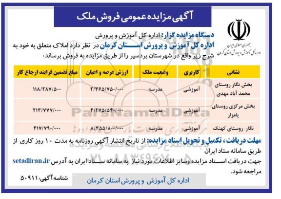 مزایده فروش ملک