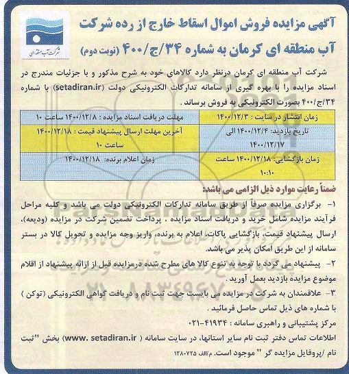 مزایده، مزایده فروش اموال اسقاط خارج از رده - نوبت دوم