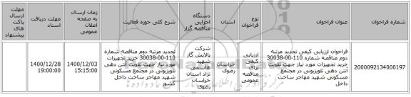 فراخوان ارزیابی کیفی تجدید مرتبه دوم مناقصه شماره 110-00-30038 خرید تجهیزات مورد نیاز جهت تقویت آنتن دهی تلویزیونی در مجتمع مسکونی شهید مهاجر ساخت داخل