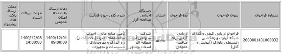 فراخوان ارزیابی کیفی واگذاری شبکه آبیاری و زهکشی رئیسعلی دلواری (آبپخش و کلل)