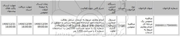 مناقصه عمومی یک مرحله ای انجام وظایف مربوط به خدمات 