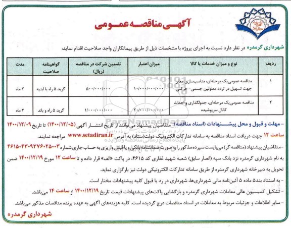 مناقصه، مناقصه عمومی یک مرحله ای  مناسب سازی معابر جهت تسهیل در تردد...