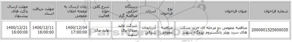 مناقصه عمومی دو مرحله ای خرید بسکت های سرد بویلر یانگستروم نیروگاه سهند