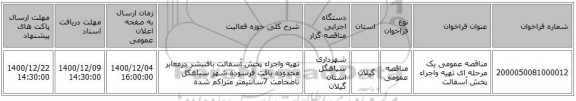 مناقصه عمومی یک مرحله ای تهیه واجراء پخش آسفالت 