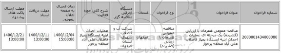 مناقصه عمومی همزمان با ارزیابی (فشرده) یک مرحله ای عملیات احداث ابنیه ایستگاه پمپاژ فاضلاب علی آباد منطقه برخوار 