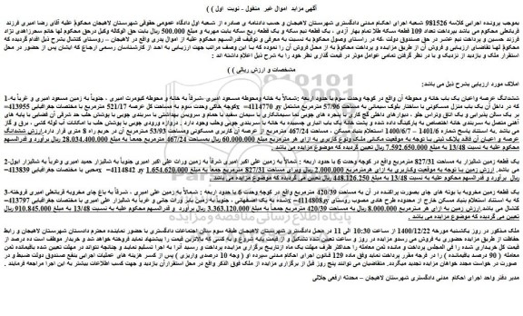 مزایده فروش ششدانگ عرصه واعیان یک باب خانه و محوطه آن