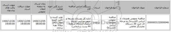 مناقصه عمومی همزمان با ارزیابی (فشرده) دو مرحله ای خرید 30 دستگاه  نمایشگر تعاملی