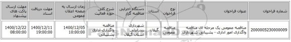 مناقصه عمومی یک مرحله ای مناقصه واگذاری امور اداری - پشیبانی شهرداری 
