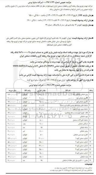 مزایده فروش اقلام ضایعاتی و...