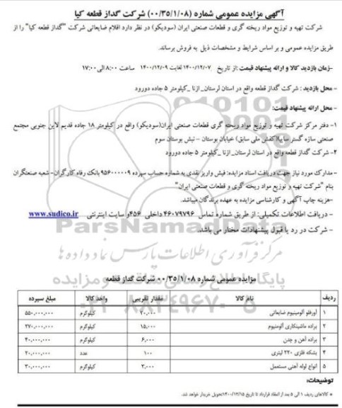 مزایده اقلام ضایعاتی