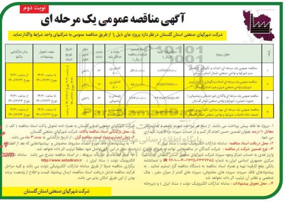 فراخوان مناقصه عمومی احداث و نگهداری از فضای سبز شهرکها و نواحی صنعتی و...- نوبت دوم
