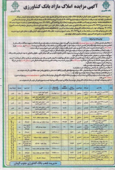 مزایده فروش املاک مازاد بر نیاز نوبت دوم