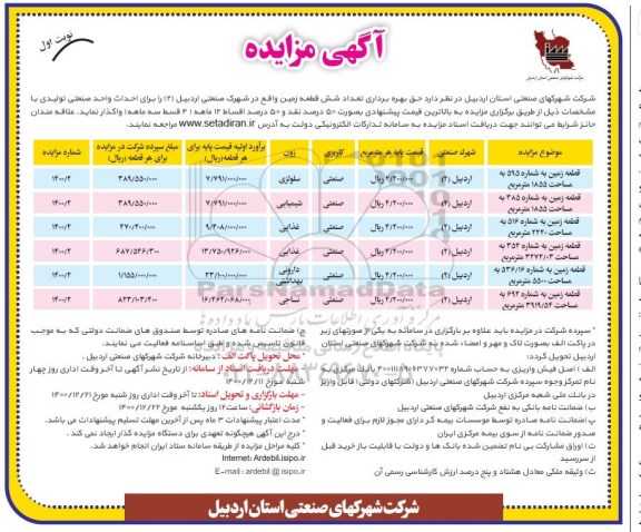 آگهی مزایده , مزایده حق بهره برداری تعداد شش قطعه زمین