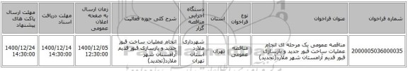 مناقصه عمومی یک مرحله ای انجام عملیات ساخت قبور جدید و بازسازی قبور قدیم آرامستان شهر ملارد(تجدید)